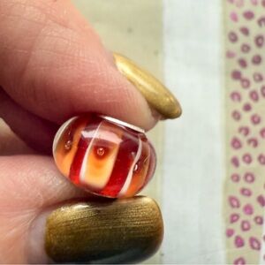Authentic Trollbeads Glass Charm – Red & White Striped w/ Bubbles (Hallmarked)